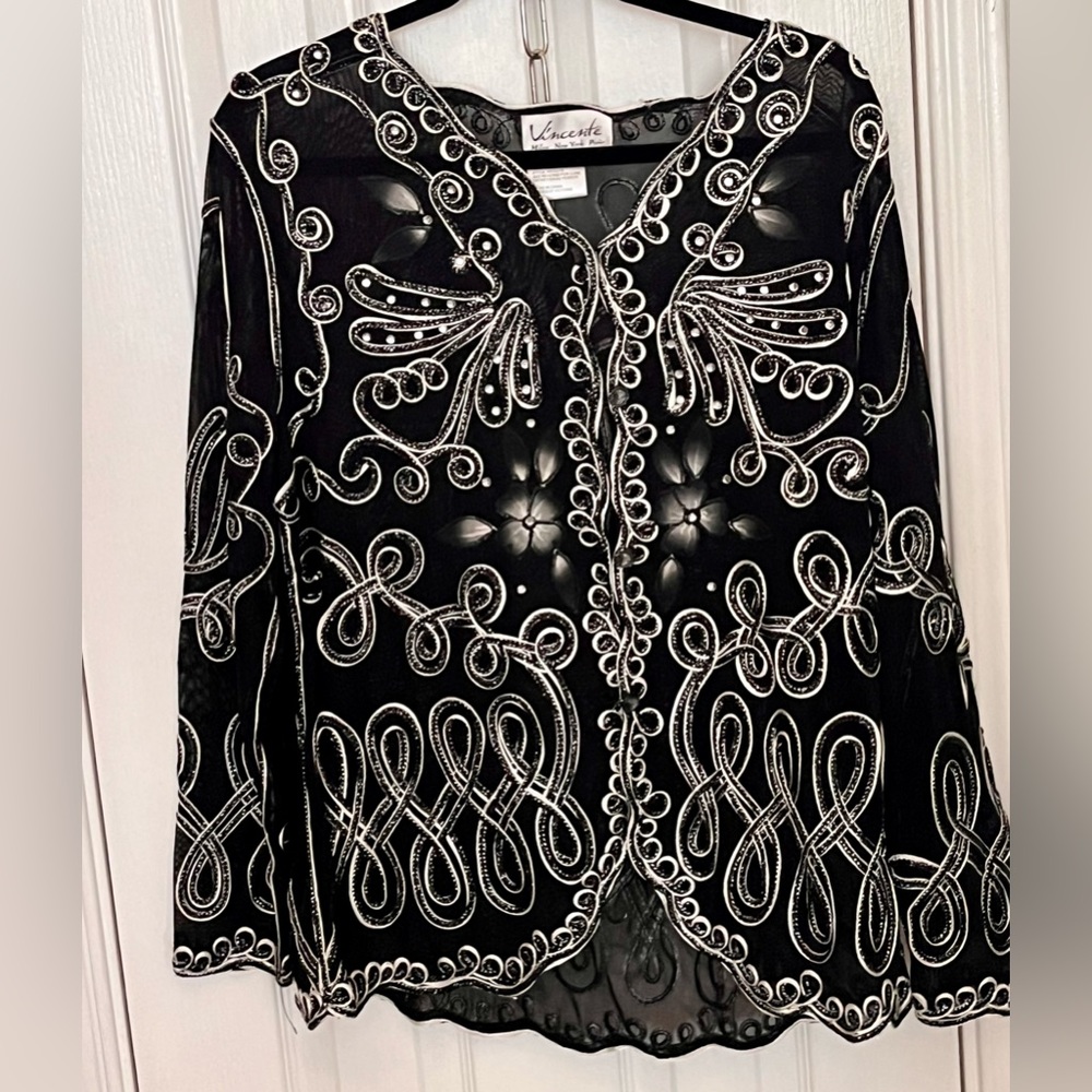 VINCENTE MILAN VINTAGE WOMENS EVENING JACKET, BLACK, size xl